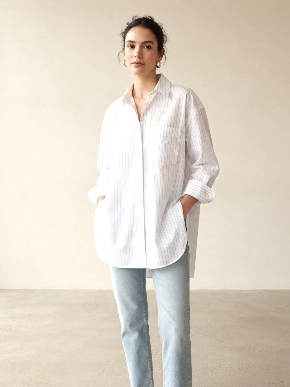 Mango MNG White Pinstripe Button-Up Shirt - Sz S